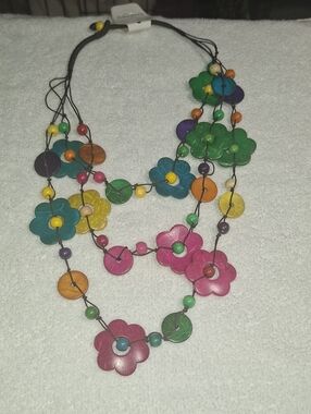 Boho Multi-Color Flower Beaded Necklace - Unknown Brand